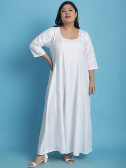 theRebelinme - Plus Size Womens White solid color A-Line Maxi dress