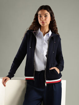 Tommy Hilfiger - Women Navy Blue Regular Fit Cotton Hoodie