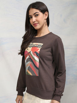 TOKYO TALKIES - Women Brown Printed Sweatshirt
