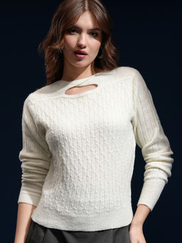 TOKYO TALKIES - Women Cream Cable Knit Pullover Sweater