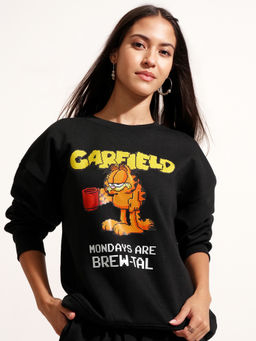 TOKYO TALKIES - Women Black Round Neck Garfield Sweatshirt