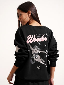 TOKYO TALKIES - Women Black Round Neck Wonder Woman Sweatshirt