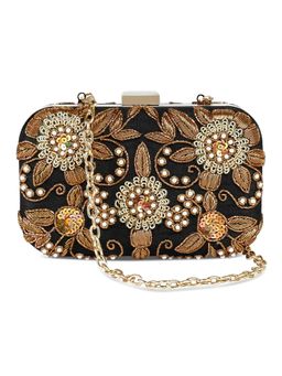 The Purple Sack - Black Embroidered Clutch