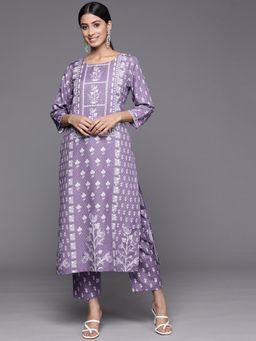 Varanga - Women Workwear Lavender Floral Kurta & Pant (Set Of 2)