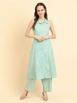 Varanga - Women Blue Floral Kurta & Pant (Set of 2)