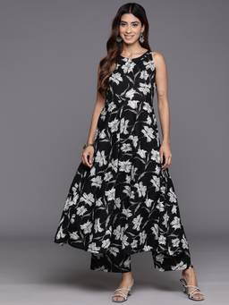 Varanga - Women Black Floral Kurta with Palazzo (Set of 2)