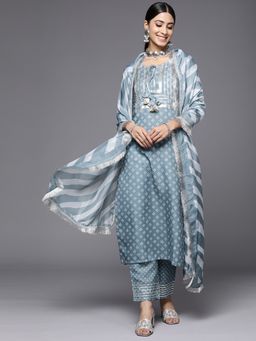 Varanga - Women Grey Printed Kurta with Pant & Dupatta (Set of 3)