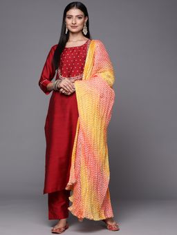 Varanga - Women Maroon Embroidered Kurta with Pant & Dupatta (Set of 3)