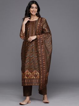 Varanga - Women Brown Printed Kurta with Pant & Dupatta (Set of 3)