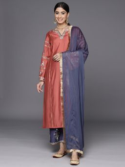Varanga - Women Rust Embroidered Kurta with Pant & Dupatta (Set of 3)