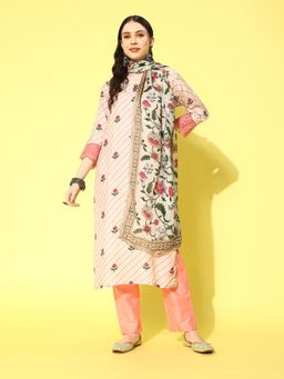 Varanga - Women Pink Floral Kurta with Pant & Dupatta (Set of 3)