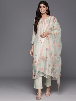 Varanga - Women Pakistani Green Floral Kurta With Pant & Dupatta (Set Of 3)