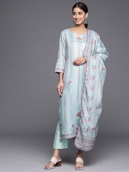 Varanga - Women Blue Floral Kurta with Pant & Dupatta (Set of 3)