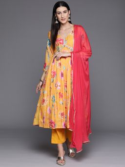 Varanga - Women Mustard Printed Kurta with Pant & Dupatta (Set of 3)
