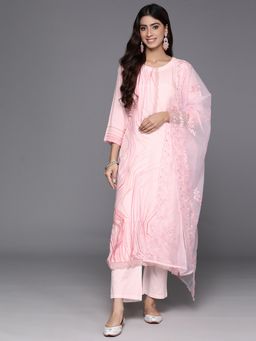 Varanga - Women Workwear Pink Printed Kurta With Pant & Dupatta (Set Of 3)