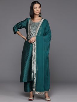 Varanga - Women Teal Embroidered Kurta with Pant & Dupatta (Set of 3)