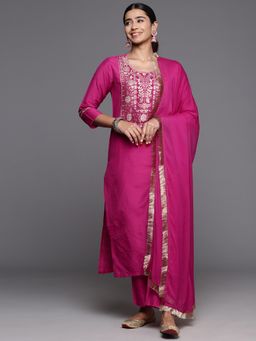 Varanga - Women Pink Woven Kurta with Pant & Dupatta (Set of 3)