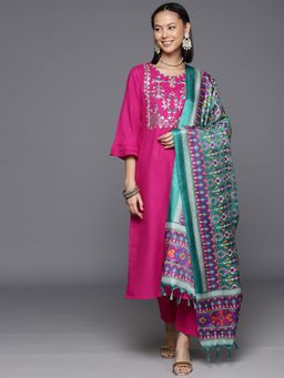 Varanga - Women Pink Embroidered Kurta with Pant & Dupatta (Set of 3)