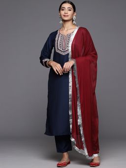 Varanga - Women Blue Embroidered Kurta with Pant & Dupatta (Set of 3)