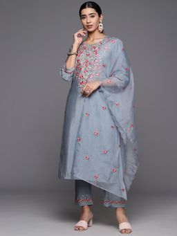 Varanga - Women Blue Embroidered Kurta with Pant & Dupatta (Set of 3)