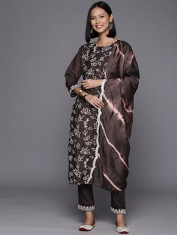Varanga - Women Brown Embroidered Kurta with Pant & Dupatta (Set of 3)