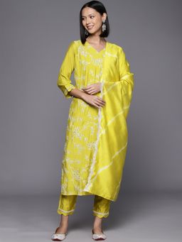 Varanga - Women Yellow Embroidered Kurta with Pant & Dupatta (Set of 3)