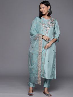 Varanga - Women Blue Embroidered Kurta with Pant & Dupatta (Set of 3)