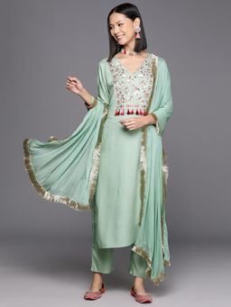 Varanga - Women Green Embroidered Kurta with Pant & Dupatta (Set of 3)