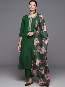 Varanga - Women Pakistani Green Embroidered Kurta With Pant & Dupatta (Set Of 3)