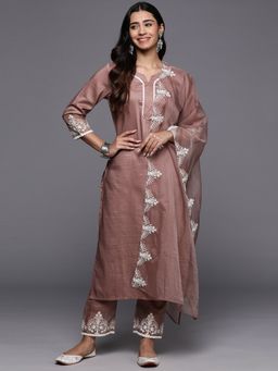 Varanga - Women Brown Embroidered Kurta with Pant & Dupatta (Set of 3)
