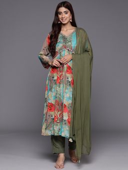 Varanga - Women Green Printed Kurta with Pant & Dupatta (Set of 3)