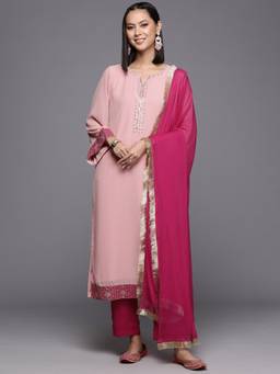 Varanga - Women Pink Embroidered Kurta with Pant & Dupatta (Set of 3)