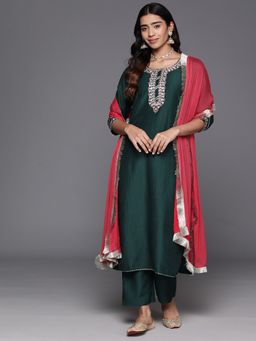 Varanga - Women Green Embroidered Kurta with Pant & Dupatta (Set of 3)