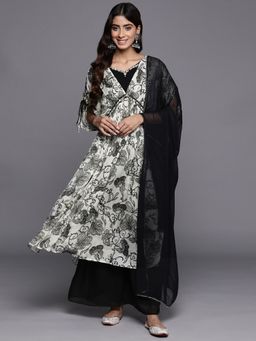 Varanga - Women Pakistani White Printed Kurta With Pant & Dupatta (Set Of 3)