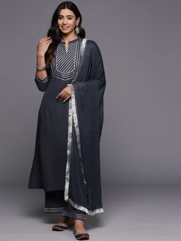 Varanga - Women Grey Embroidered Kurta with Pant & Dupatta (Set of 3)