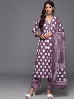 Varanga - Women Workwear Purple Printed Kurta With Pant & Dupatta (Set Of 3)