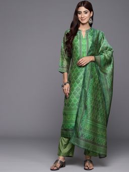 Varanga - Women Green Floral Kurta with Pant & Dupatta (Set of 3)