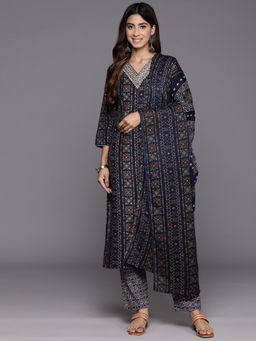 Varanga - Women Workwear Blue Printed Kurta With Pant & Dupatta (Set Of 3)