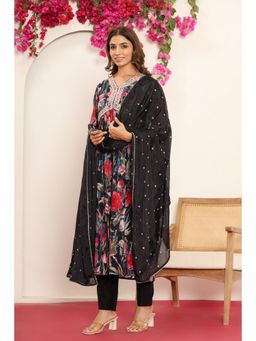 Varanga - Women Black Printed Kurta with Pant & Dupatta (Set of 3)