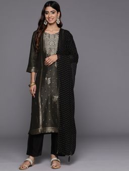 Varanga - Women Black Woven Kurta with Pant & Dupatta (Set of 3)
