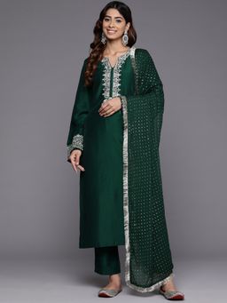 Varanga - Women Pakistani Green Embroidered Kurta With Pant & Dupatta (Set Of 3)
