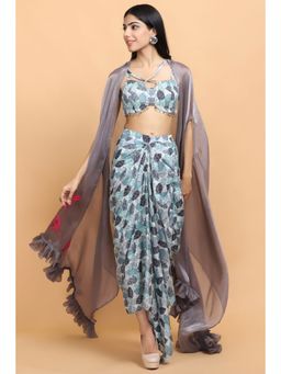 Arpita Sulakshana - Printed Cheap Thrills Wrap Skirt Top with Cape (Set of 3)