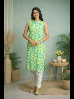 Stree Basics - Women Yellow and Blue Printed Kurta