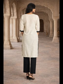 Stree Basics - Women Off White Cotton Woven Kurta