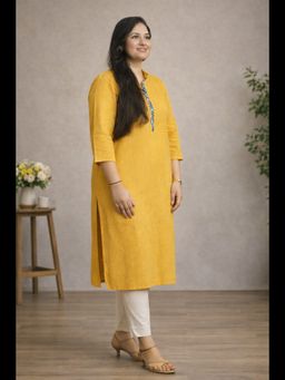 Stree Basics - Women Yellow Solid Printed Kurta