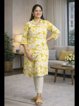 Stree Basics - Women Green Floral Printed Shirt Style Kurta