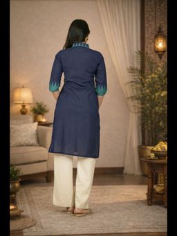 Stree Basics - Women Navy Blue Cotton Solid Printed Kurta