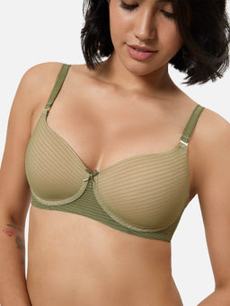 Triumph - Olive Stripe Mesh Spotlit Non-Wired Padded Seamless Bra