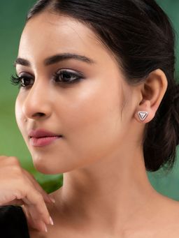 Saraf RS Jewellery - Rose Gold Plated White Ad Studded Minimal Studs Earrings