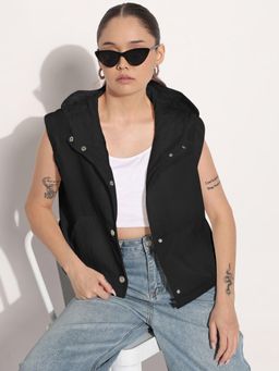 SHOWOFF - Edition Women's Black Sleeveless Hooded Bomber Jacket